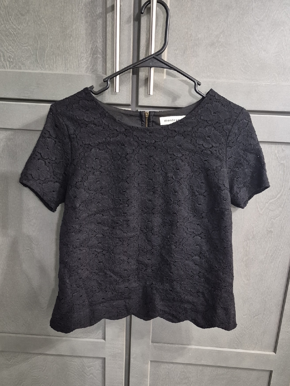 Monteau Black Floral Lace With Lining Short Sleeve